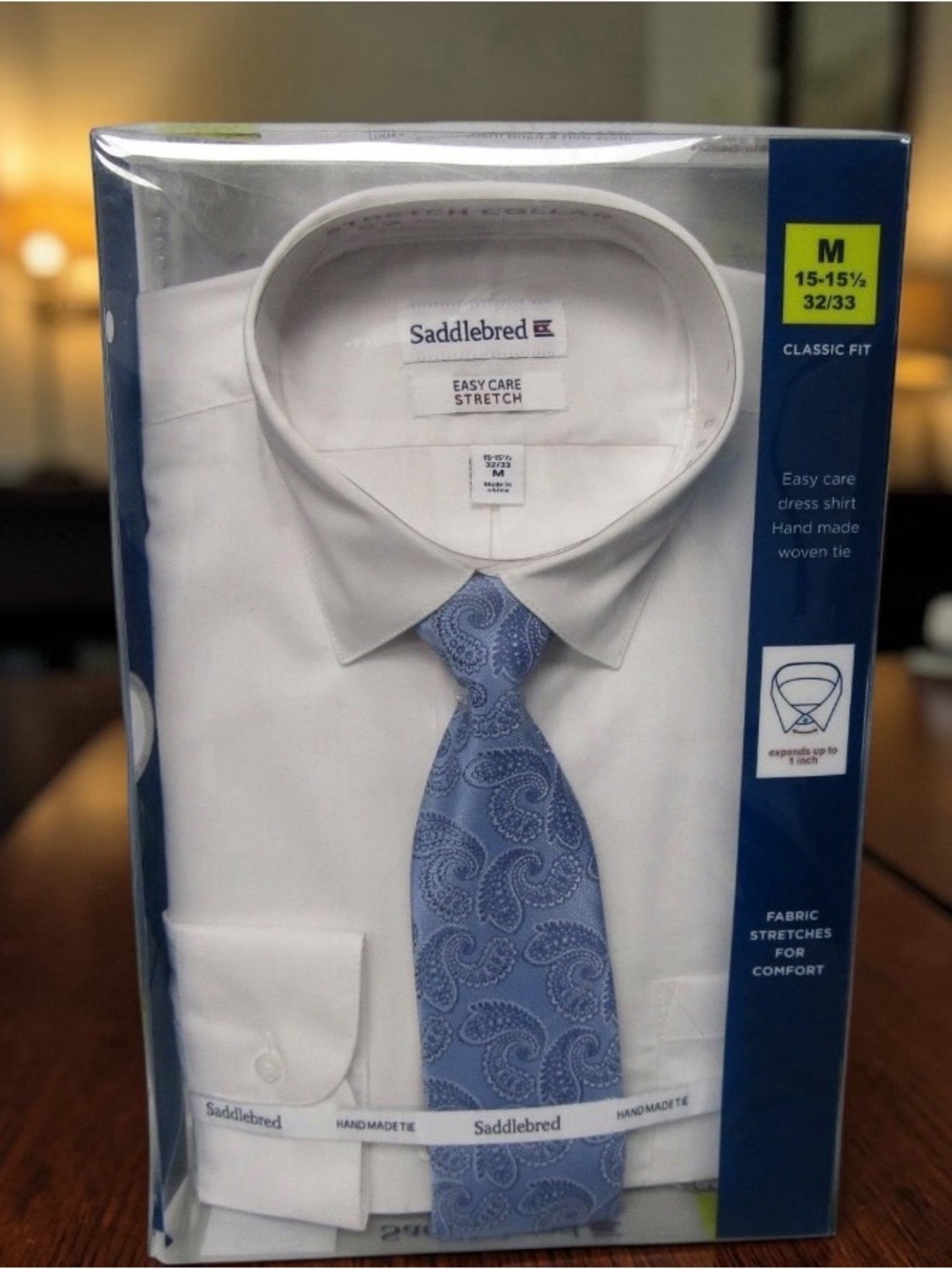 NWT Saddlebred White Stretch Dress Shirt Tie Set